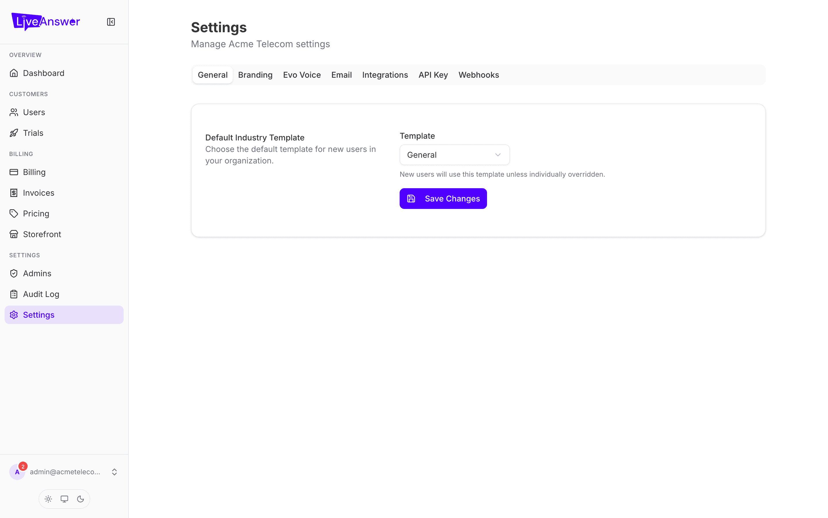 Settings — General