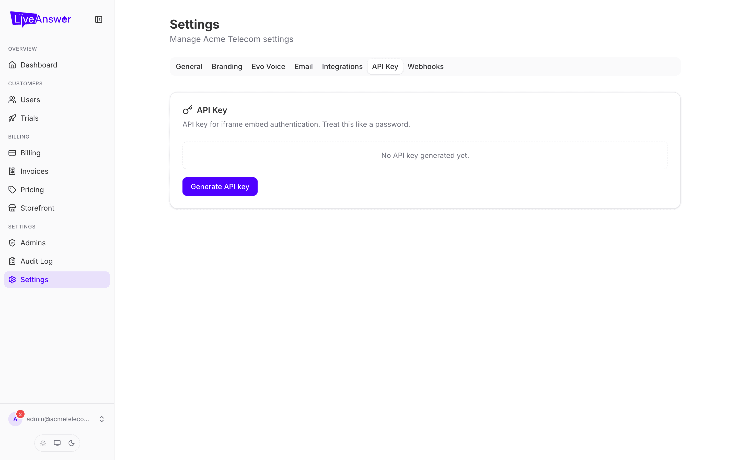 Settings — API Key