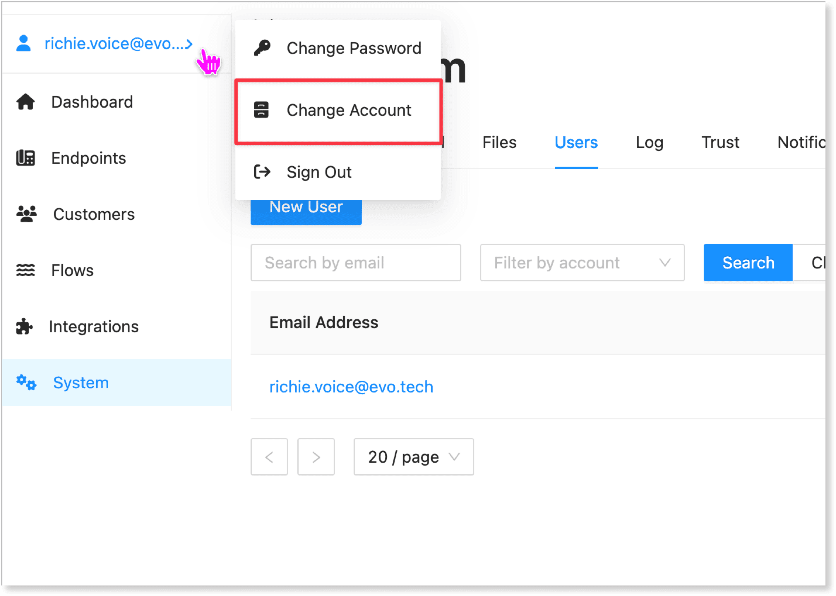 evo-voice article-14-switching-to-a-different-client-account image-001