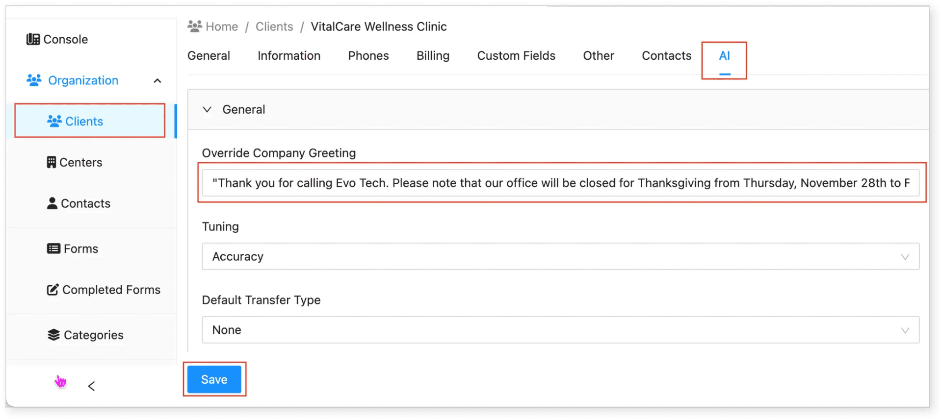 hostedsuite article-86-customizing-ai-behavior-greetings-transfers-and-pr image-001